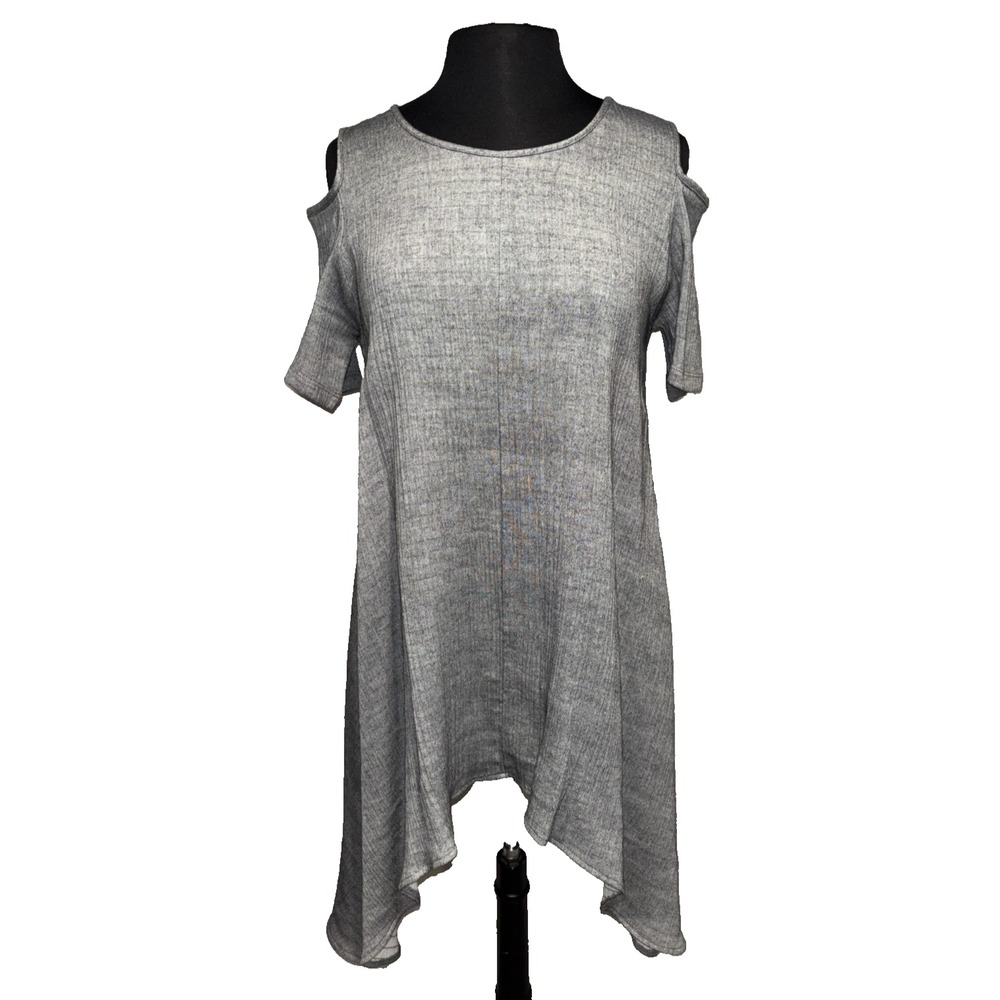 NWT Comfy USA Cold Shoulder Top Dress Sz Small Gray Lagenlook Artsy Made in‎ USA